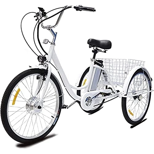 Electric Bike : 24 Inch Adult Electric Tricycle Three Wheel Electric Bicycle with Basket, Removable 36V 12A Lithium Battery, Suitable for Outdoor And Garden Use.