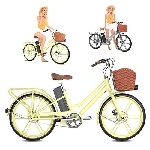 Electric Bike : 24'' Women Electric Bike, City Bike Lightweight Removable 36V 10AH Large Capacity Lithium-Ion Battery 250W for Sports Outdoor Cycling Travel Commuting, Yellow
