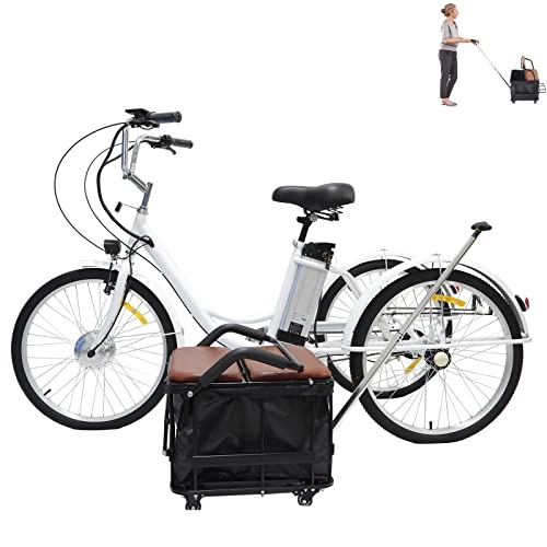 Electric Bike : 24in adult electric tricycle 3 wheel bike for ladies 36v12ah lithium battery tricycle with rear seat enlarged basket independently Maximum load 370 lbs Tricycle for the elderly, men, women, children