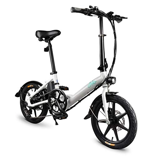 Electric Bike : 25km / h Folding Electric Bicycle, 16 Inches Fold Electric Bike, Ebike for Adult Load 120kg with 3 Work Modes and 52-tooth Large Chain Disc, 250W White