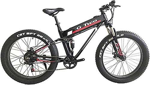 Electric Bike : 26"*4.0 Fat Tire Electric Mountain Bicycle, 350W / 500W Motor, 7 Speed Snow Bike, Front Rear Suspension (Color : White, Size : 500W 14Ah+1 Spare Battrey) plm46 (Color : Black)