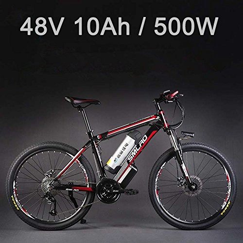 Electric Bike : 26" 48V Lithium Battery Aluminum Alloy Electric Bicycle, 27 Speed Electric Bike, MTB / Mountain Bike, adopt Oil Disc Brakes (10Ah Black Red)