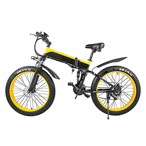 Electric Bike : 26" Electric Bicycle 1000W Electric Mountain Bike Foldable Snow Ebike Commuter Bike with Removable 48V 10.4Ah Battery, for Mens Women Adults - Yellow