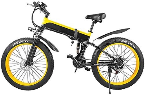 Electric Bike : 26" Electric Bicycle 1000W Electric Mountain Bike Foldable Snow Ebike Commuter Bike with Removable 48V 10.4Ah Battery, for Mens Women Adults - Yellow