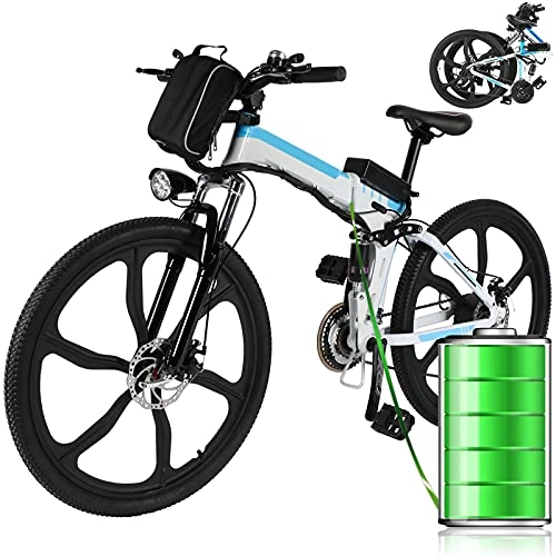 Electric Bike : 26" Electric Bike for Adult Electric Mountain Bike E-Bike, 250W Powerful Motor Electric Bicycle 25Km / H with Removable 8AH Lithium-Ion Battery Professional 21 Speed Gears (White-blue)