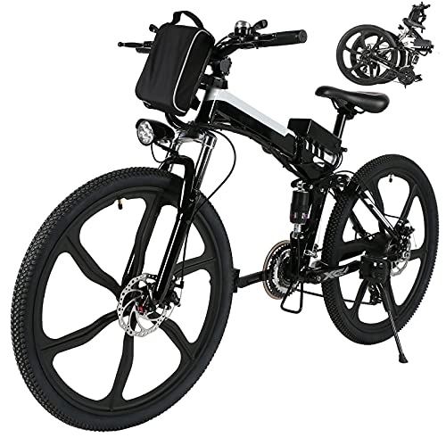 Electric Bike : 26" Electric Bike for Adult Electric Mountain Bike E-Bike, Powerful Motor Electric Bicycle with Removable 8AH Lithium-Ion Battery Professional 21 Speed Gears (Black-white)