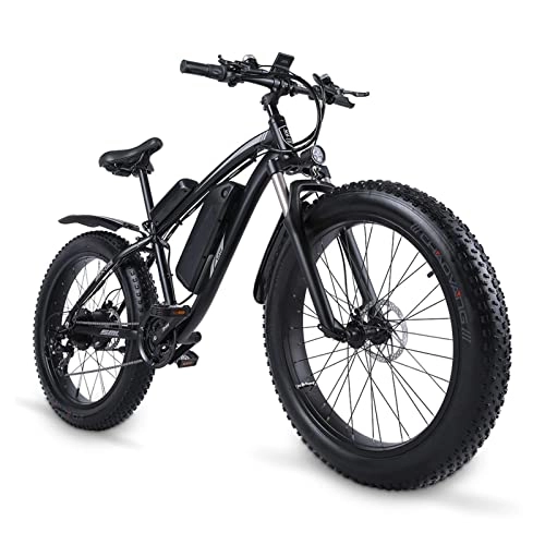 Electric Bike : 26" Electric Bike for Adults 1000W Ebike 24.8 MPH Adult Electric Mountain Bike 48V 17AH Removable Lithium Battery, 21S Gears, Lockable Suspension Fork (Color : Black, Number of speeds : 21)