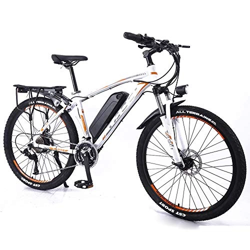 Electric Bike : 26" Electric Bike For Men''s, Can Move Lithium Battery Electric Bicycle Mountain Bike, Double Disc Brake Aluminum Alloy E Bikes Bicycles All Terrain, 36V 350W 27 Speed Bi(Color:White yellow, Size:10AH)