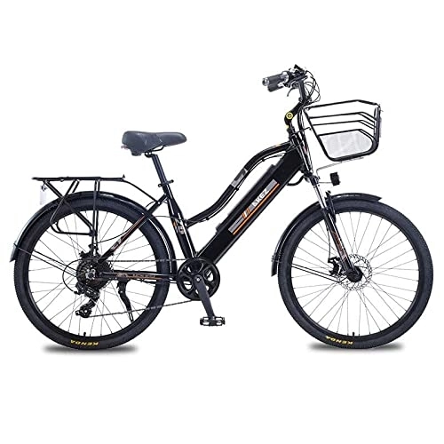 Electric Bike : 26'' Electric Bike for Women, Shimano 7-Speed Electric Bicycle with Removable 350W 36V 10AH Hidden Lithium Battery, Max Range 45 Miles, Black