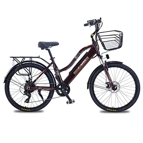 Electric Bike : 26'' Electric Bike for Women, Shimano 7-Speed Electric Bicycle with Removable 350W 36V 10AH Hidden Lithium Battery, Max Range 45 Miles, Brown