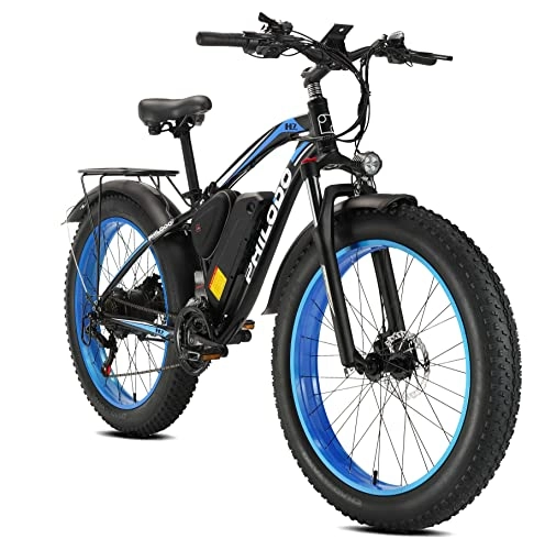 Electric Bike : 26'' Electric Bikes, Fat Tire Mountain Bike, with 48V 13Ah Removable Li-Ion Battery, Range 55 Miles, Powerful Brushless Motor 85N.m, Dual Hydraulic Disc, E-MTB for Teenagers / Adults - Blue