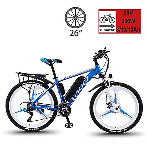 Electric Bike : 26'' Electric Bikes, Mens Mountain Bike, Magnesium Alloy Ebikes Bicycles, with Removable Large Capacity Lithium-Ion Battery 36V 350W , for Sports Outdoor Cycling Travel Commuting, Blue, 13AH