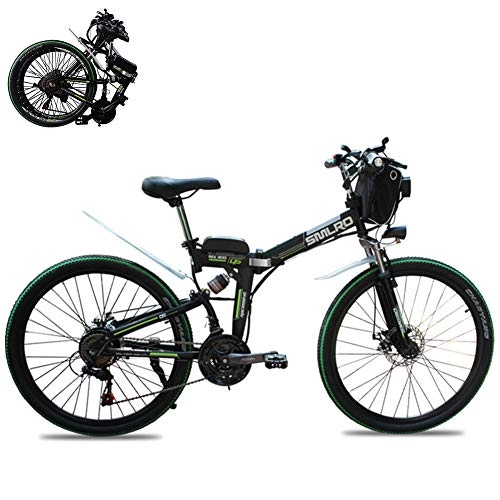Electric Bike : 26" Electric folding mountain bike Adult Outdoor Hybrid Bike Disc 21 Speed Gear Brakes (48V 350W) Removable Lithium-Ion Battery Country electric bike, Black