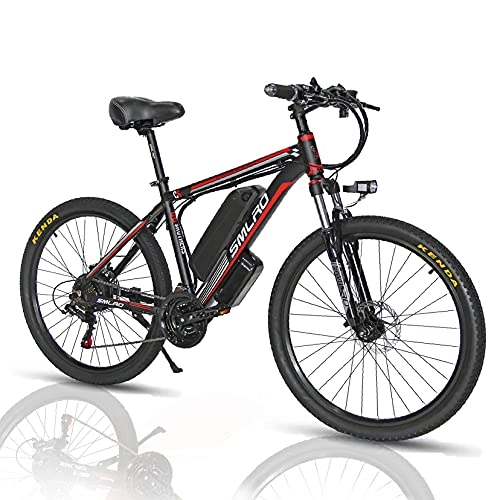 Electric Bike : 26" Electric Mountain Bike, 1000W MTB E-bike for Men, with Shimano 21 Speed Transmission Gears 48V 13A Lithium Battery Hybrid Bicycle[EU Warehouse] (RED)