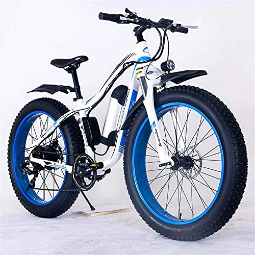 Electric Bike : 26" Electric Mountain Bike 36V 350W 10.4Ah Removable Lithium-Ion Battery Fat Tire Snow Bike for Sports Cycling Travel Commuting (Color : White Blue)