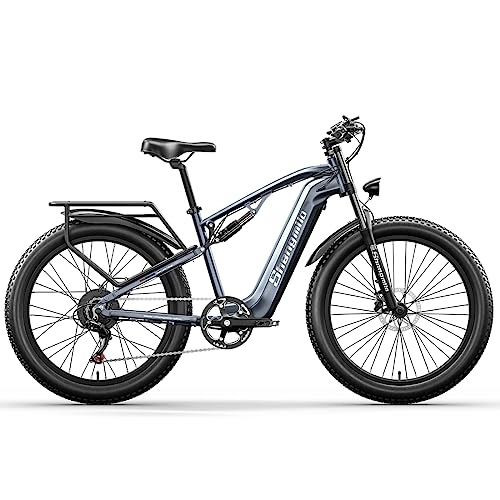 Electric Bike : 26" Electric Mountain Bike, BAFANG Motor, Detachable 48V17.5AH High Capacity Lithium Battery, Full Shock Absorption Off-Road Electric Bike, Unisex Adult ebike with Tail Stand