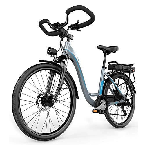 Electric Bike : 26'' Electric Mountain Bike, E-bike for Adult Men and Women Removable Large Capacity Lithium-Ion Battery (36V 400W) 7 Speed Gear Three Working Modes, Gray blue, B