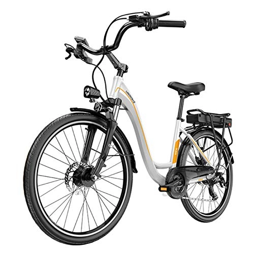 Electric Bike : 26'' Electric Mountain Bike, E-bike for Adult Men and Women Removable Large Capacity Lithium-Ion Battery (36V 400W) 7 Speed Gear Three Working Modes, gray yellow, B