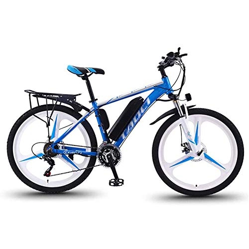 Electric Bike : 26'' Electric Mountain Bike, Electric Bicycle with Rear Seat And LED Highlight Light, Removable Large Capacity Lithium-Ion Battery, 21 Speed Gear E-Bike, BlueA, 10AH