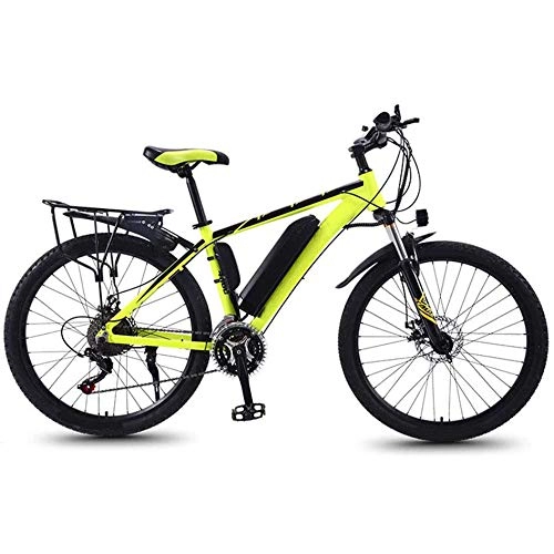 Electric Bike : 26'' Electric Mountain Bike, Electric Bicycle with Rear Seat And LED Highlight Light, Removable Large Capacity Lithium-Ion Battery, 21 Speed Gear E-Bike, Yellow, 13AH