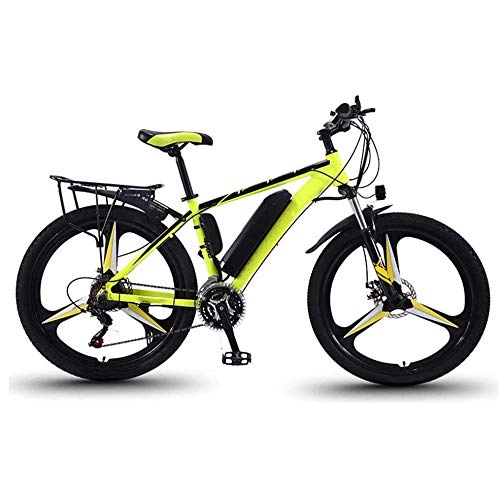 Electric Bike : 26'' Electric Mountain Bike, Electric Bicycle with Rear Seat And LED Highlight Light, Removable Large Capacity Lithium-Ion Battery, 21 Speed Gear E-Bike, YellowA, 13AH