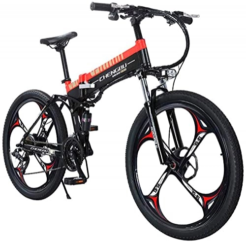 Electric Bike : 26" Electric Mountain Bike- Foldable Adult Double Disc Brake And Full Suspension - 48V14.5Ah400W Mountain Bike Bicycle Aluminum Alloy Frame Smart LCD Meter 27 Speed (Color : Black)