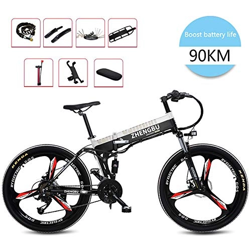 Electric Bike : 26" Electric mountain bike, Foldable Adult Double Disc Brake and Full Suspension MountainBike, Aluminum Alloy Frame Smart LCD Meter, 27 Speed48V10Ah400W