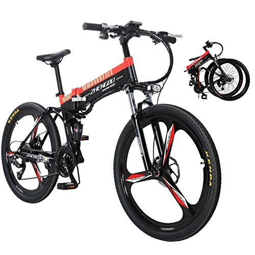 Electric Bike : 26" Electric mountain bike Foldable Adult Double Disc Brake and Full Suspension MountainBike Bicycle Adjustable Seat Aluminum Alloy Frame Smart LCD Meter 27 Speed48V10Ah400W