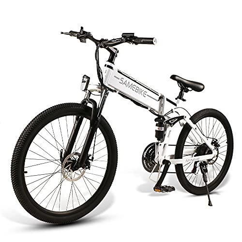 Electric Bike : 26" Electric Mountain Bike for Adults, 500W Motor, 48V 10.4Ah Removable Li-ION Battery, with Shimano 21 Speed Transmission Gears for Outdoor Travel [EU Warehouse], White