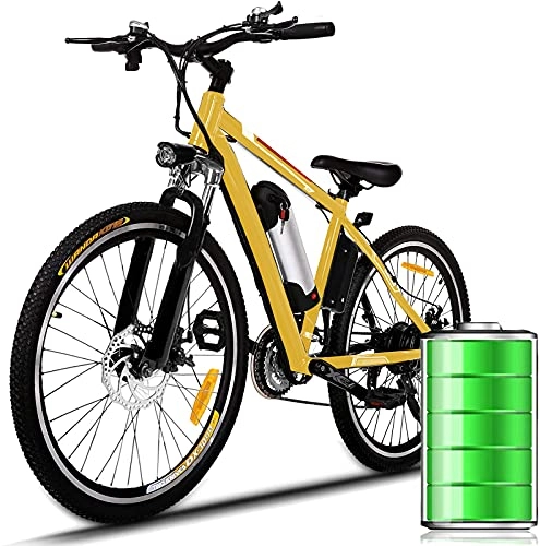 Electric Bike : 26” Electric Mountain Bike for Adults Folding Electric Bike, 36V 8AH Removable Battery 250W Motor, 21-Speed E Bike Electric Commuter Mountain Bike (Yellow)