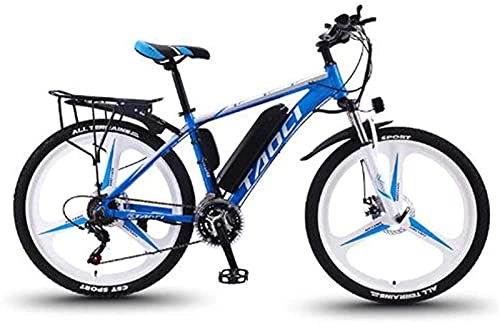 Electric Bike : 26'' Electric Mountain Bike with Removable Large Capacity Lithium-Ion Battery (36V 350W 8Ah) Dual Disc Brakes for Outdoor Cycling Travel Work Out (Color : White Blue, Size : 27 Speed)