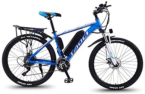 Electric Bike : 26'' Electric Mountain Bike with Removable Large Capacity Lithium-Ion Battery (36V 350W 8Ah) Dual Disc Brakes for Outdoor Cycling Travel Work Out (Color : White Blue, Size : 30 Speed)