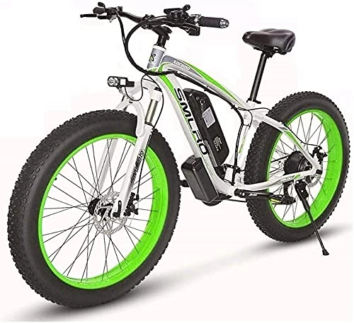 Electric Bike : 26'' Electric Mountain Bike with Removable Large Capacity Lithium-Ion Battery (48V 17.5ah 500W) for Mens Outdoor Cycling Travel Work Out And Commuting (Color : White Green)