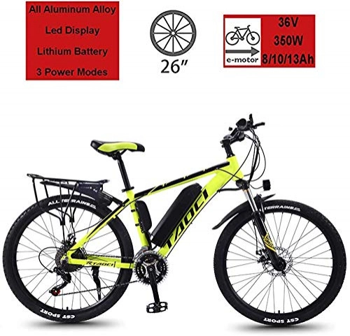 Electric Bike : 26" Electric Mountain Bikes, Adults Electric Bicycle / Commute Ebike With 350W Motor, 36V 8 / 10Ah / 13Ah Lithium Battery, Professional 21 Speed Transmission Gears Men Hardtail Road (Color:Yellow, Size:13AH)