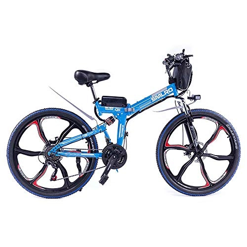 Electric Bike : 26" Electric Mountain Folding Bike Removable Large Capacity Lithium-Ion Battery (48V 10ah 350W) Electric Bike 21 Speed Gear Three Work Modes Blue