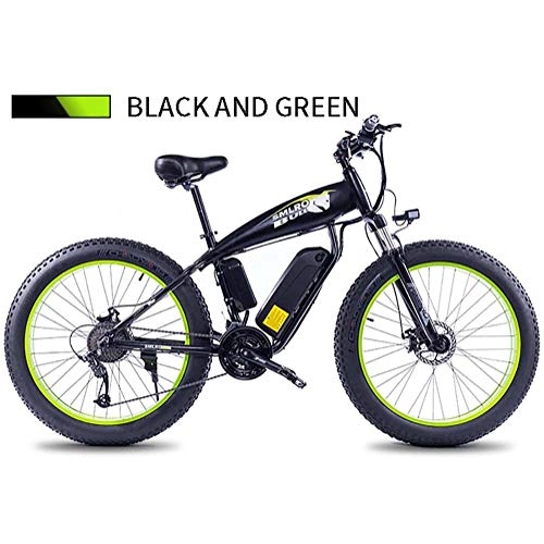 Electric Bike : 26'' Fat Tire e-Bike Mountain Bike, Large Capacity Lithium-Ion Battery (48V 13AH 350W), 21 Speeds Beach Cruiser Sports Mountain Bikes Full Suspension, Green