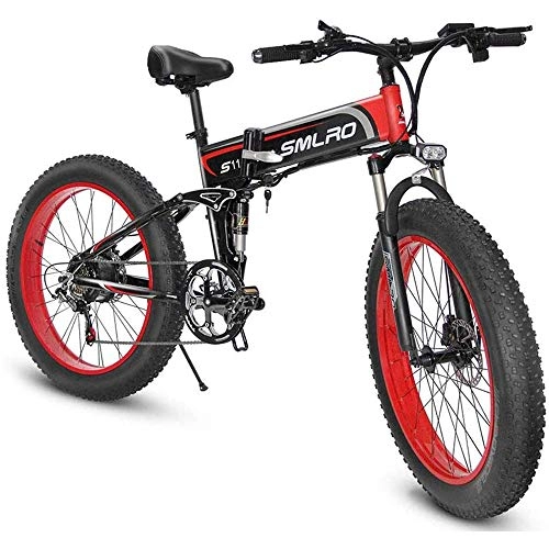 Electric Bike : 26''Folding Adults Electric Mountain Bikes, Aluminum Alloy Fat Tire E-Bikes Bicycles All Terrain, 348V 10.4Ah Removable Lithium-Ion Battery with 3 Riding Modes