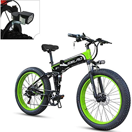 Electric Bike : 26''Folding Electric Bikes for Adults, Aluminum Alloy Fat Tire E-Bikes Bicycles All Terrain, 48V 10.4Ah Removable Lithium-Ion Battery with 3 Riding Modes