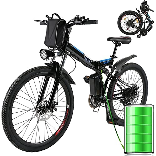 Electric Bike : 26” Folding Electric Mountain Bike for Adults, E-Bike with 36V 8AH Removable Lithium-Ion Battery 250W Motor 21 Speed Gear & 3 Working Mode Electric Commuter Mountain Bike (Black)