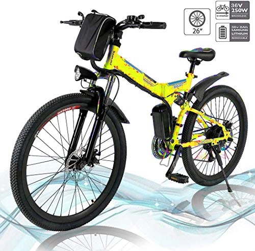 Electric Bike : 26'' Folding Electric Mountain Bike Removable Large Capacity Lithium-Ion Battery (36V 250W), Electric Bike 21 Speed Gear and Three Working Modes 4 Y