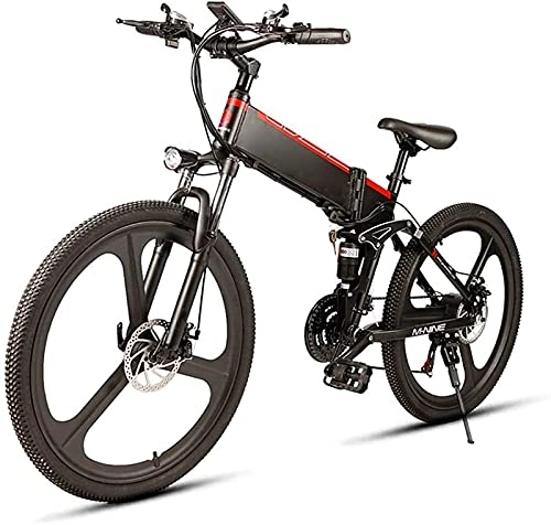 Electric Bike : 26 in Electric Bike for Adults 350W Folding Mountain E-Bike with 48V10AH Removable Lithium-Ion Battery, Aluminum Alloy Double Suspension Bicycle Maximum Speed 35Km / H (Color : Black)