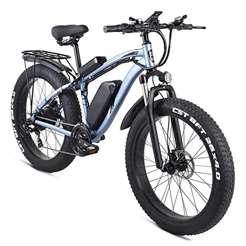 Electric Bike : 26 Inch 4.0 Fat Tire Electric Bike 1000W Mens Mountain Bike Snow Bike with 48V17Ah Lithium Battery Professional 7 Speed E-bike Max Load 330 lbs (Color : Blue, Motor : 1000W)