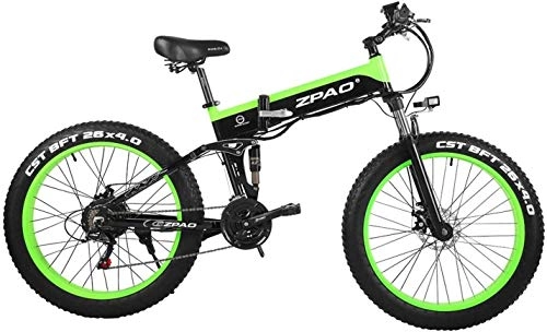 Electric Bike : 26 Inch 48V 500W Folding Mountain Bike, 4.0 Fat Tire Electric bike, Handlebar Adjustable, LCD Display with USB Plug (Color : Black Yellow, Size : 12.8Ah1SpareBattery) plm46 (Color : Black Green)