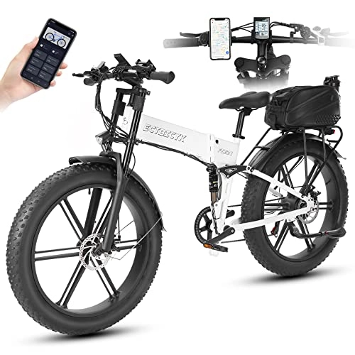 Electric Bike : 26 Inch E-Bike Fat Tyres Electric Bicycle Men's E-Mountain Bike 250 W Motor Up to 120 km Range 48 V 10 Ah Removable Battery 7 Speed Shimano Aluminium Alloy Frame LCD Colour Display & App (White)
