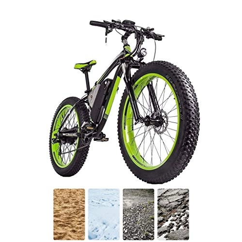 Electric Bike : 26 inch Electric Mountain Bike 4.0 Fat Tires eBike 1000W 48V 16Ah Lithium Battery Full Suspension Hydraulic Disc Brake 21-speed Electric Bicycle for Adults (Color : Black green)