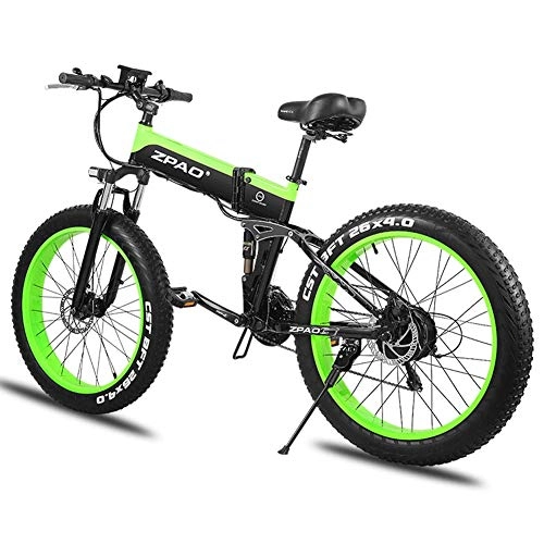 Electric Bike : 26 Inch Fat Tire E-Bike, Electric Mountain Bike 21 Speed Snow Beach Electric Bicycles Removable Lithium Battery Front and Rear Disc Brakes (Color : Green)