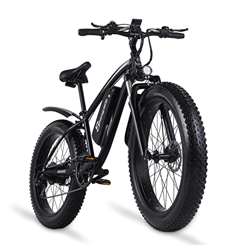 Electric Bike : 26 Inch Fat Tires Hydraulic Brake Electric Mountain Bike Shengmilo MX02S Electric Bike for Adults with Foldable Pedal Lockable Suspension Fork(BLACK)