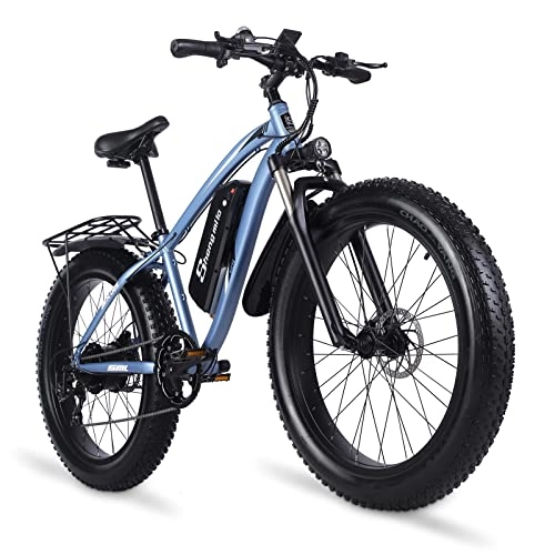 Electric Bike : 26 Inch Fat Tires Hydraulic Brake Electric Mountain Bike Shengmilo MX02S Electric Bike for Adults with Foldable Pedal Lockable Suspension Fork(Blue)