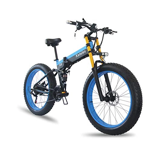 Electric Bike : 26 Inch Foldable Electric Bike, 1000w 48v 15ah Removable Lithium Ion Battery Electric Mountain Bicycle, Aluminum Alloy Fat Tire 3 Riding Modes (blue)