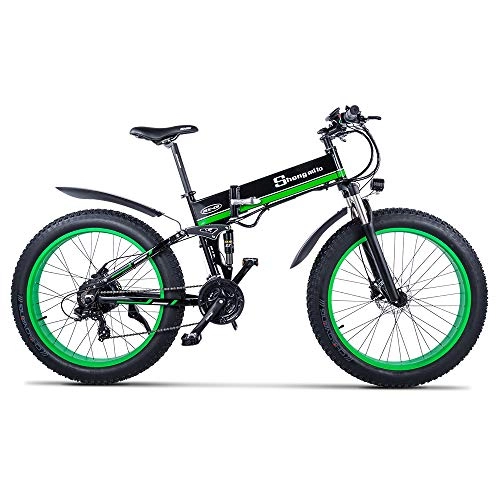 Electric Bike : 26 Inch Folding E-bike with 48V 12.8AH Detachable Lithium-Lon Battery Mountain Cycling Bicycle 21 Speed Disc Brake Booster